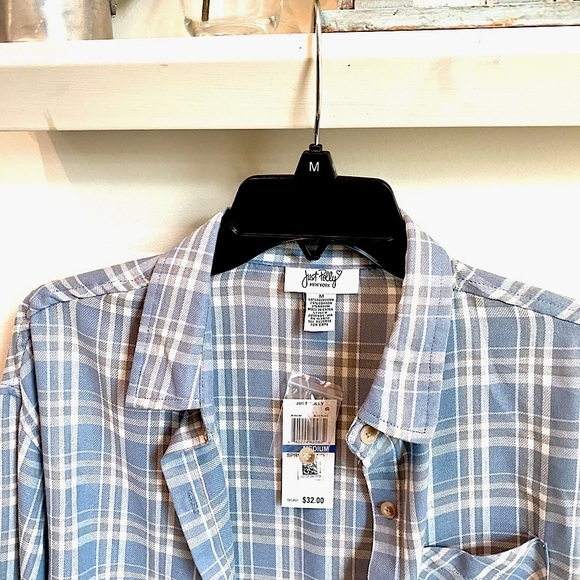 Just Polly Women’s Shirt, Button Down, Blue & White Plaid, NWT, S - Picture 4 of 6